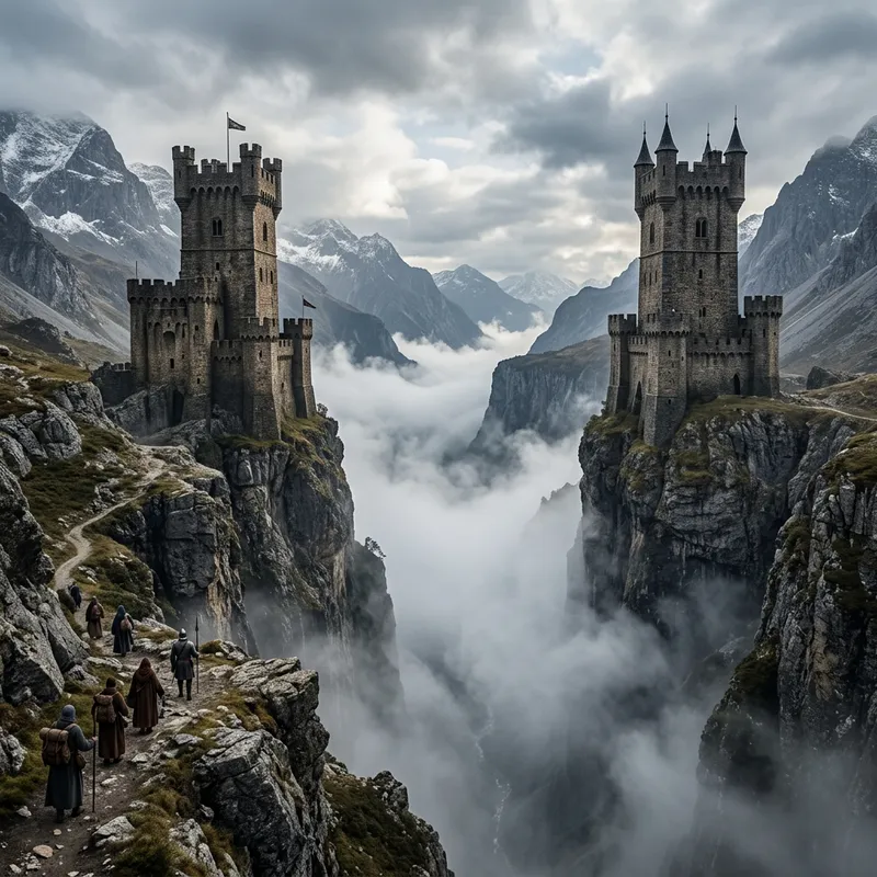 Misty Abyss Between Two Towers