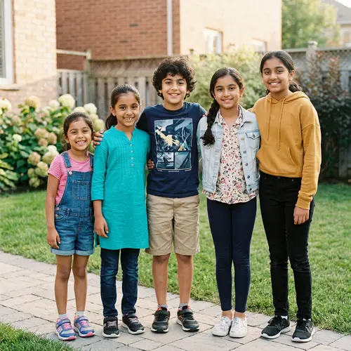 Middle-Eastern Boy and South Asian Sisters Family Portrait