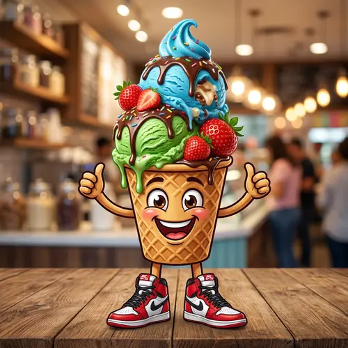 Vibrant 3D Cartoon Waffle Ice Cream Cone Art