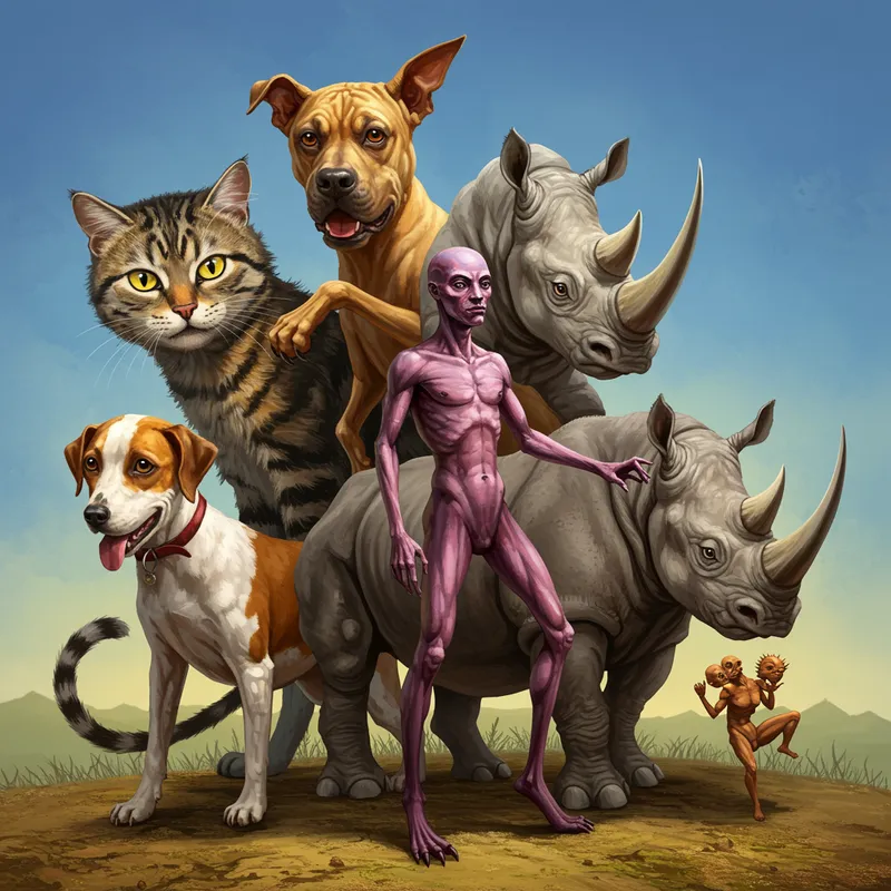 Surreal Creature Mashup: Cat, Dog & Rhino Fusion Art