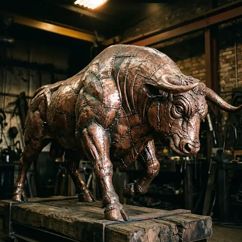 Majestic Copper Bull Sculpture | Industrial Rustic Artwork