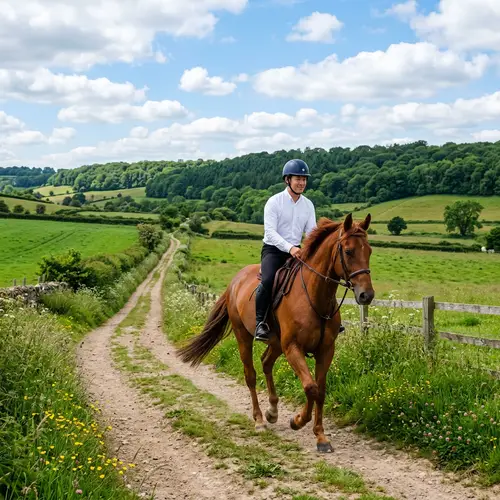 Serene Countryside Horse Riding | Asian Male on Stunning Brown Horse