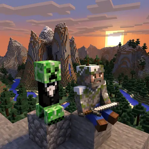 Minecraft Creeper in Suit near Mountain Background