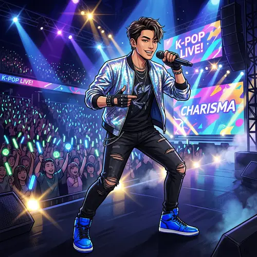 Charismatic K-pop Idol on Stage | Fashionable Asian Artist