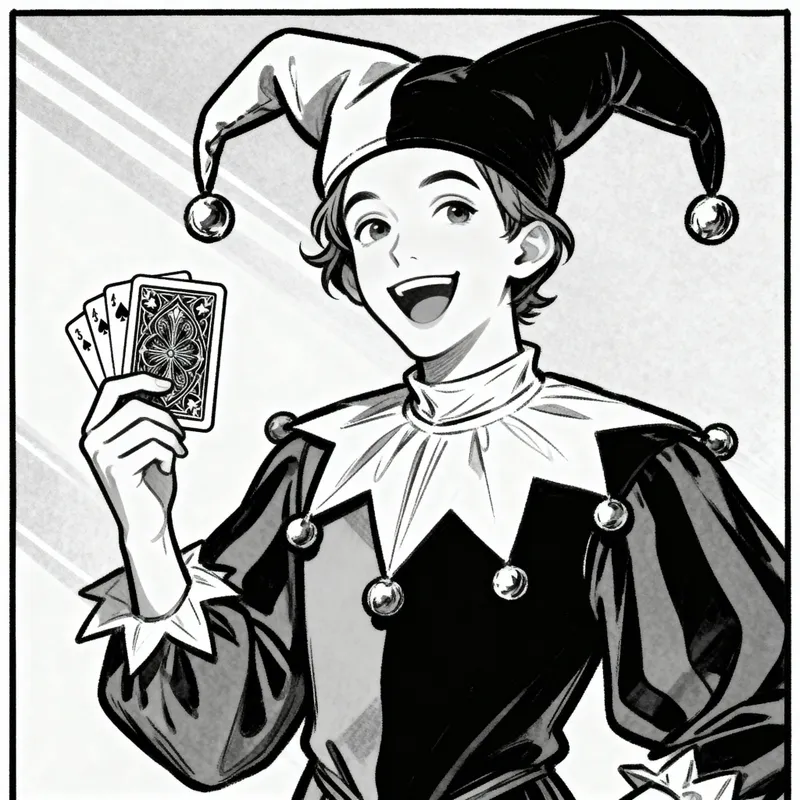 The Fool Tarot Card Illustration - Black and White Art