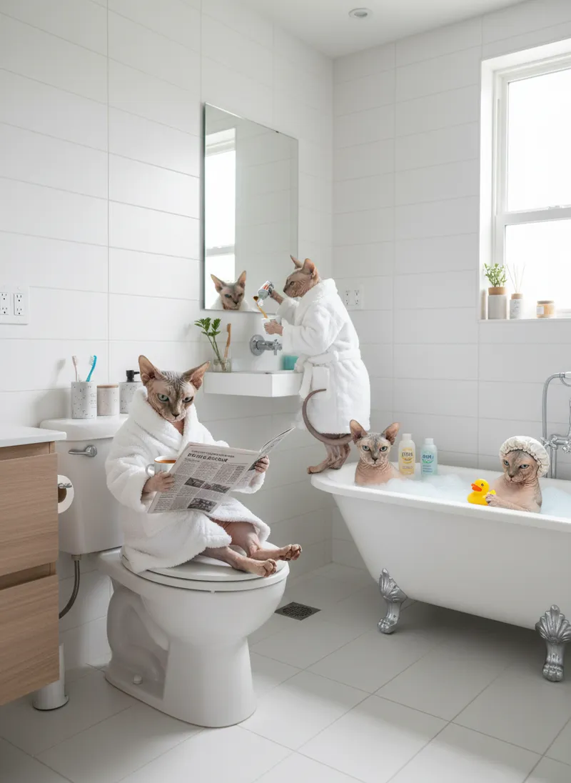 Cat Doing Human Stuff in Bathroom