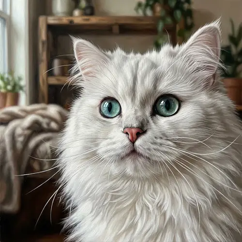 Hyper-Realistic White Cat Portrait | Detailed Oil Painting Style