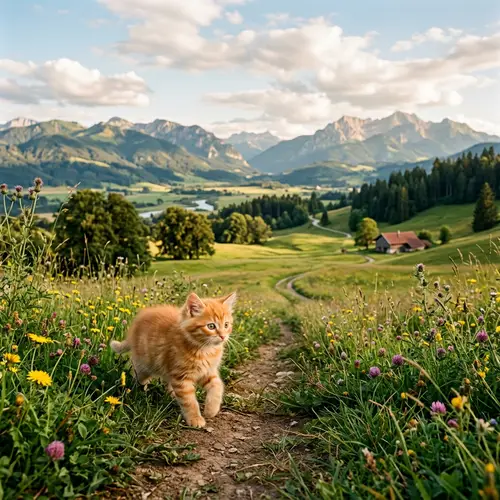 Orange Kitten in Landscape - Cute and Playful Cat Photos