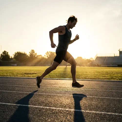 Caucasian Male Athlete Running Under Radiant Sunlight