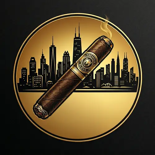 Cityscape Silhouette Logo with Bold Cigar in Gold & Black