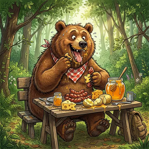 Hungry Bear's Picnic: A Humorous Caricature