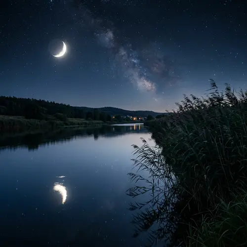 Magical Starry Night Sky by the Calm River