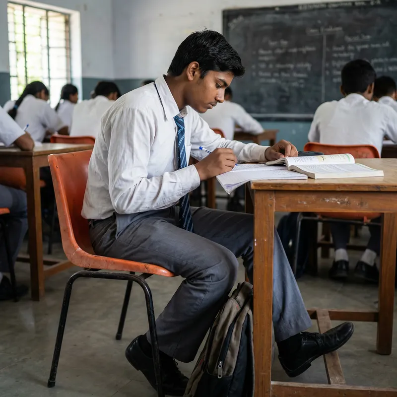 South Asian Teenager in School Uniform Sitting in Classroom