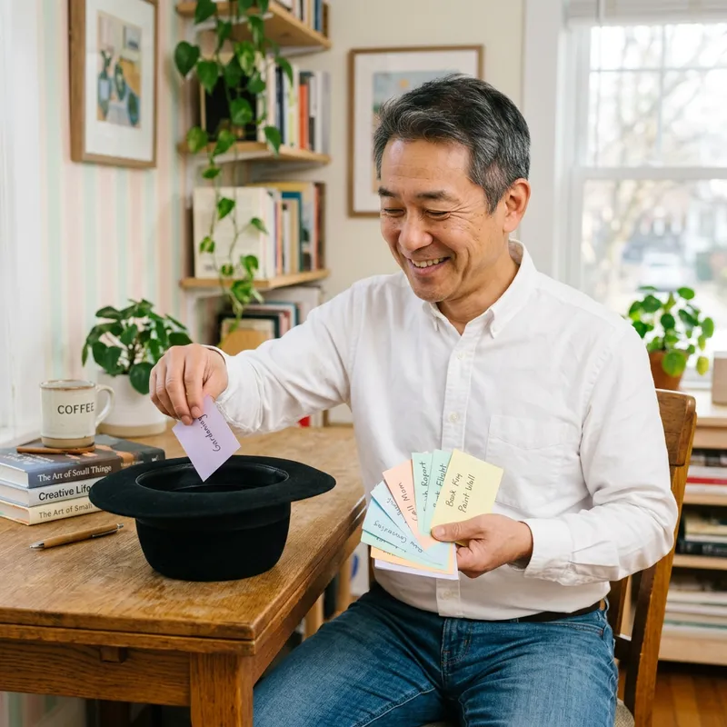 Middle-Aged Person Organizing To-Do List in Unique Way