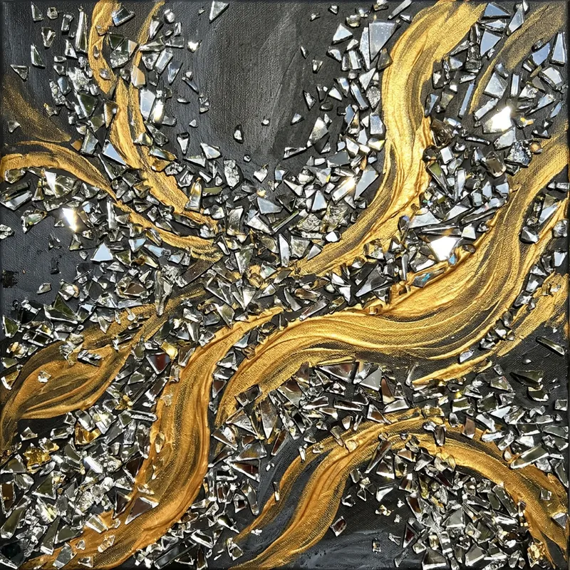 Exquisite Abstract Art: Shiny Slivers & Golden Glaze