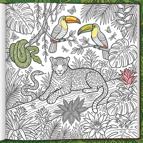 Coloring Book of Toucans, Frogs, and Jaguars