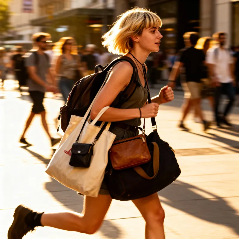 Blonde Bob Hairstyle: Fashionable Running with Bags