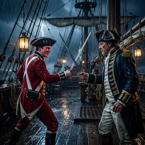 18th-Century British Navy Duel in Night Rain | Intense Showdown