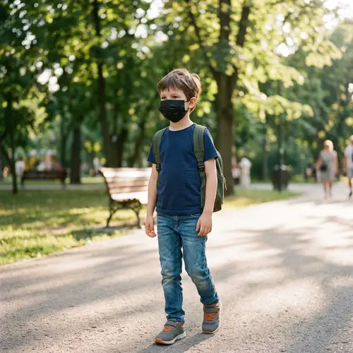 Young Boy with Black Mask | Outdoor Casual Setting