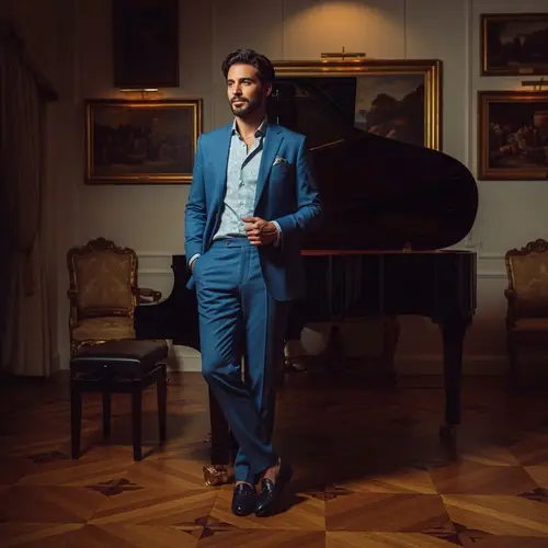 Moroccan Man in Blue Suit by Piano