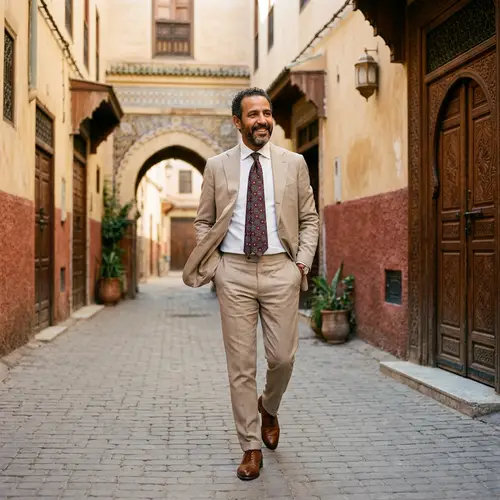 Elegant Moroccan Man in Beige Suit and Tie