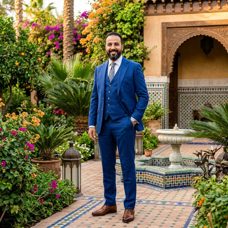 Elegant Moroccan Man in Custom Blue Suit Elegant Moroccan Man in Custom Blue Suit