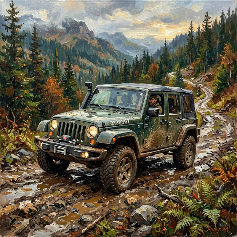 Oil Paint Jeep Art - Unique Automotive Artwork