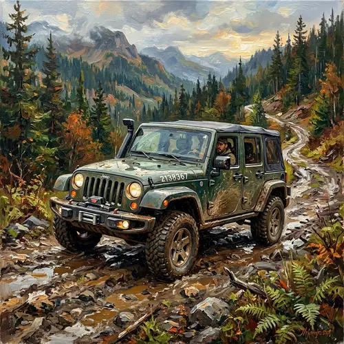 Oil Paint Jeep Art - Unique Automotive Artwork