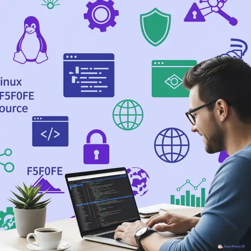 Man with Laptop: Open Source & Security Icons