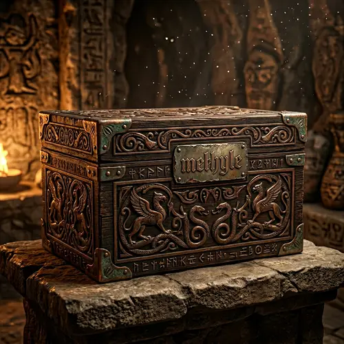Mysterious Mythological Box - Ornate 'mekhyle' Lettering