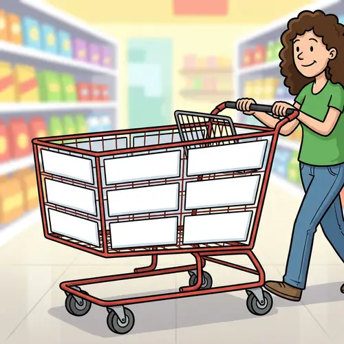 Cartoon Shopping Cart with 10 Word Spaces