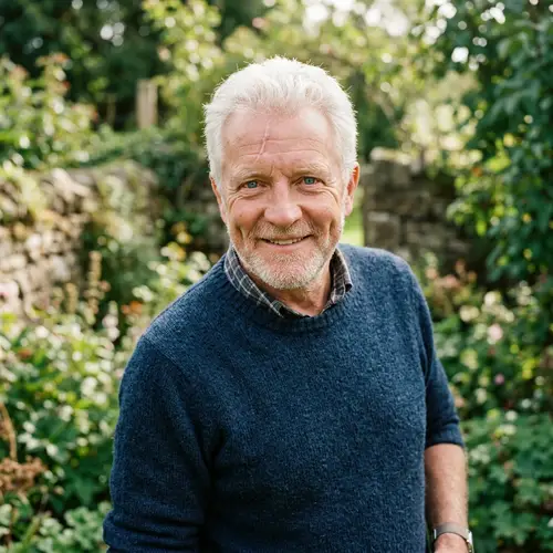 White-Haired Man with Blue Eyes - Dimples and Scar