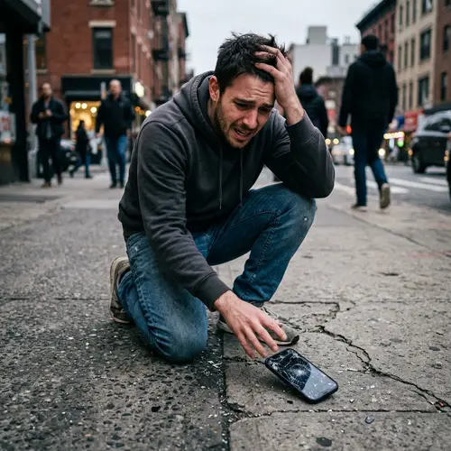 Desperate Man with Broken iPhone Screen
