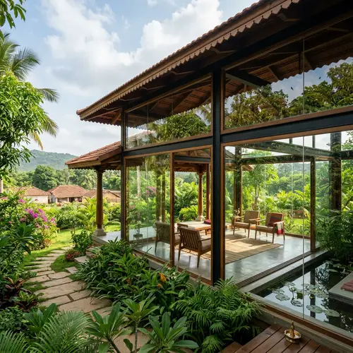Glass House in Davanagere, Karnataka, India - Modern Design with Traditional Indian Touch