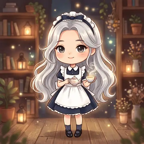 Chibi East Asian Figure in Modern Maid Outfit