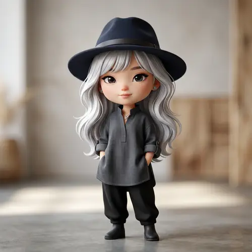 Cute East Asian Chibi Style Figure in Modern Attire