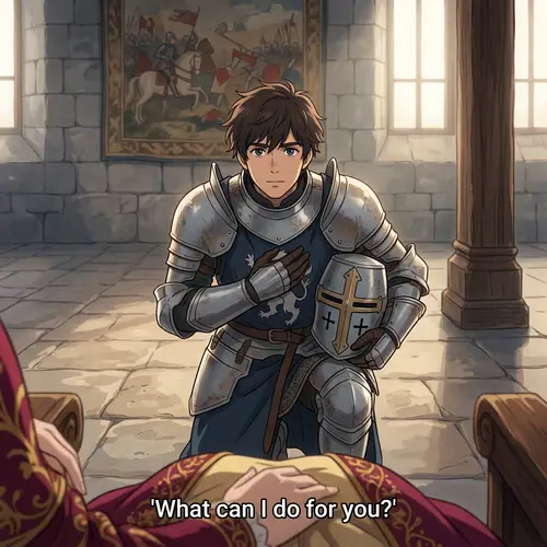 Chivalrous Anime Knight Bowing to Princess - Medieval Scene