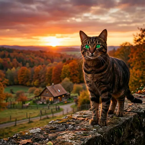 Majestic Domestic Cat: Stunning Image of a Cat in Autumn Sunset
