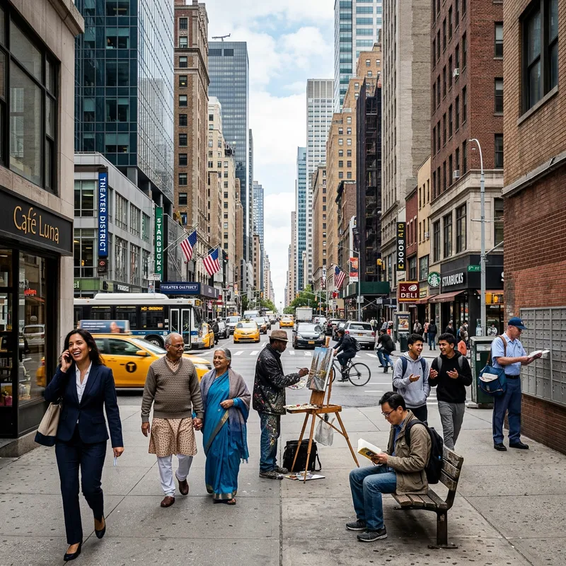 Diverse Cityscape Alive with Multicultural Daily Life