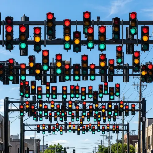 Vibrant Array of Traffic Lights in Motion