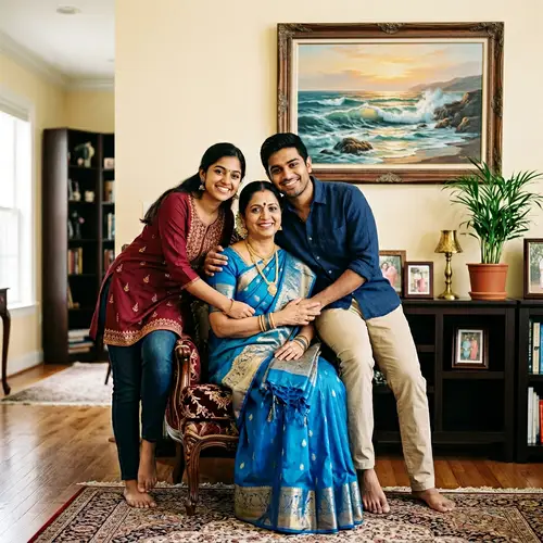 South Asian Family Portrait in Vibrant Setting