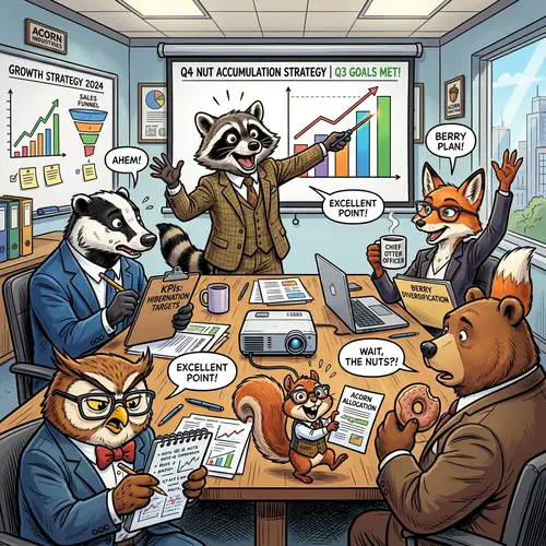 Animated Business Attire Animals in Comical Team Meeting
