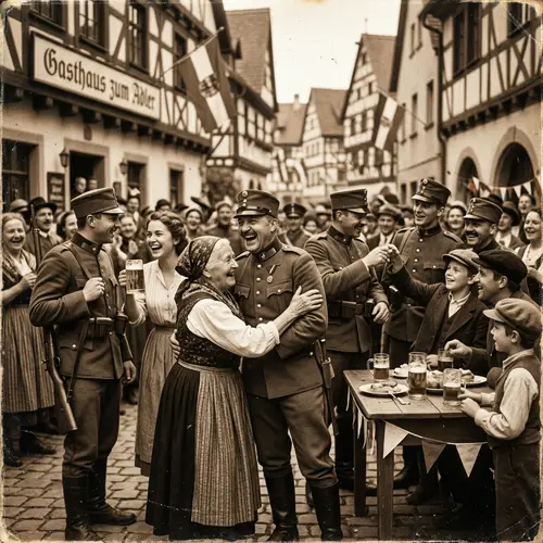 Austrian Soldiers and Civilians in Vintage Sepia Tone