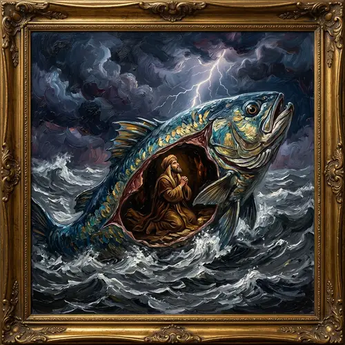 Baroque Oil Painting: Jonah in a Stormy Ocean