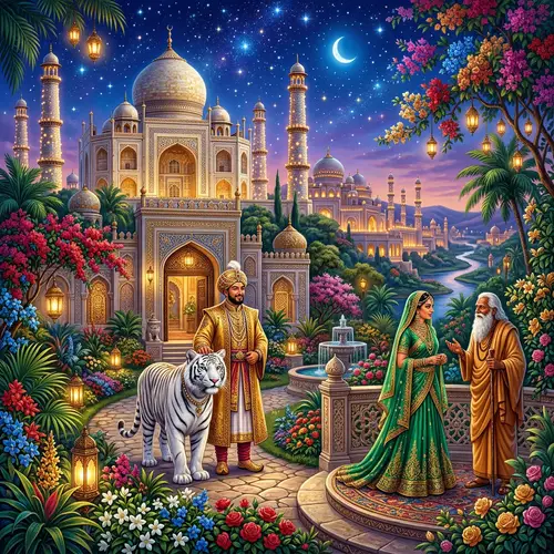 Eastern Fairy Tale Palace with King, Queen, and Sage