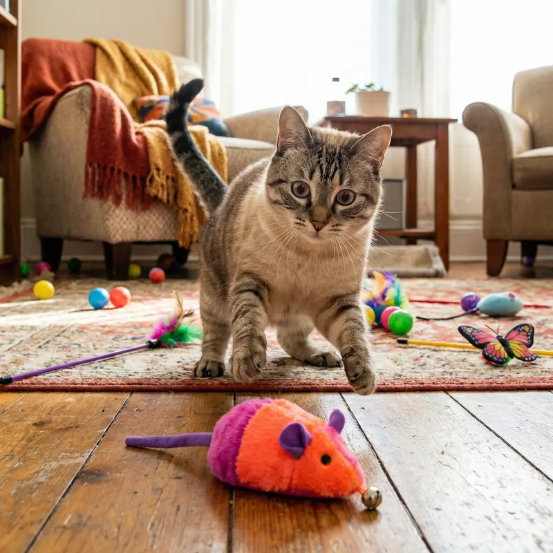 Cute Cat Playing with Colorful Toys Cute Cat Playing with Colorful Toys