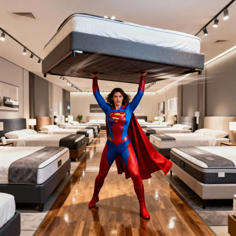 Super Woman Lifting Beds in Showroom