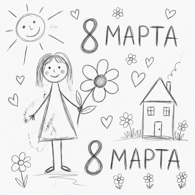 Black and White Drawing for March 8 Celebration