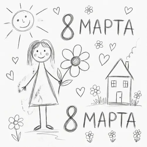 Black and White Drawing for March 8 Celebration