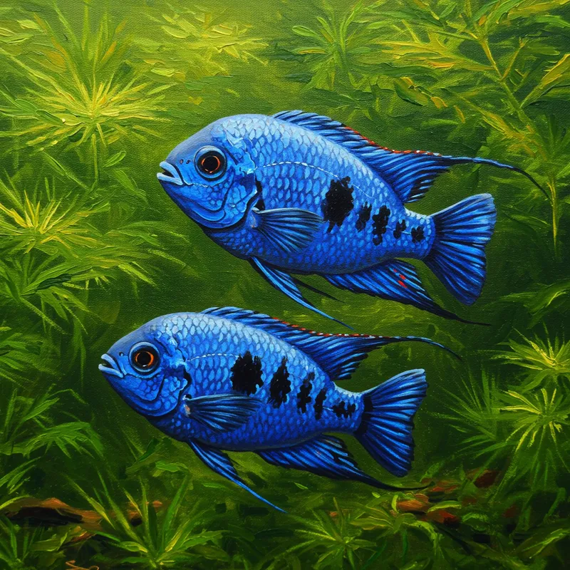 Electra Blue Acaras Oil Painting - Stunning Art